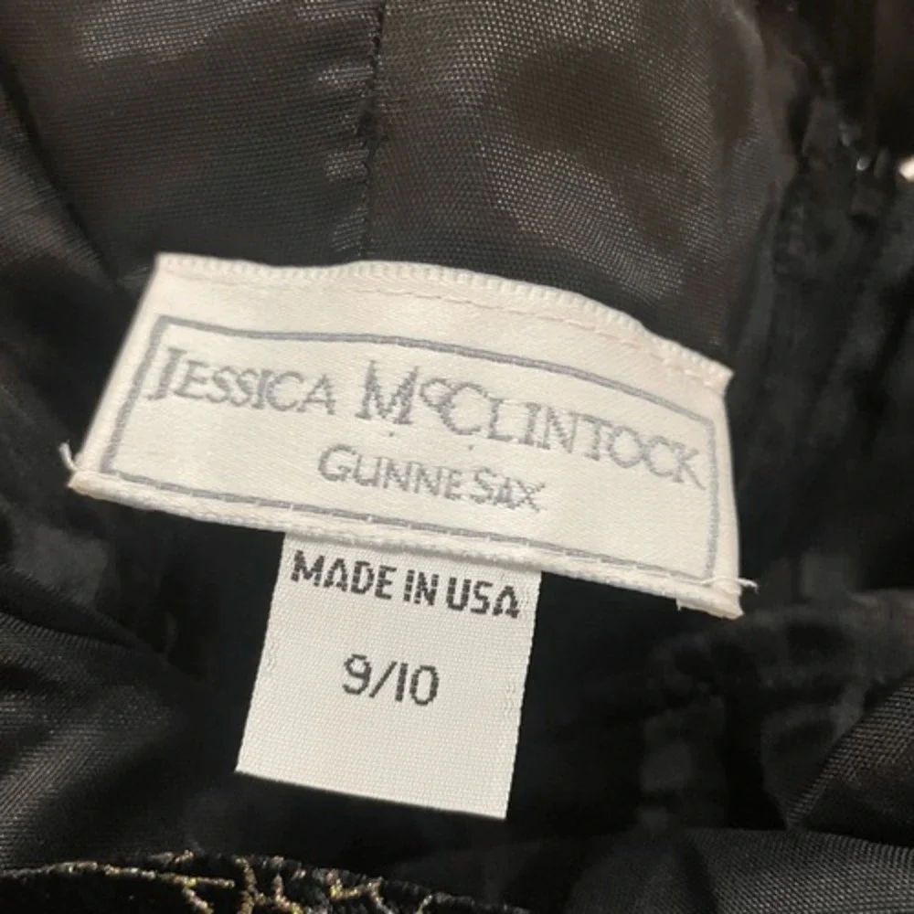 Vintage Jessica McClintock‎ Gunne Sax Black 80's Goth Glam Glitter Chain Dress M